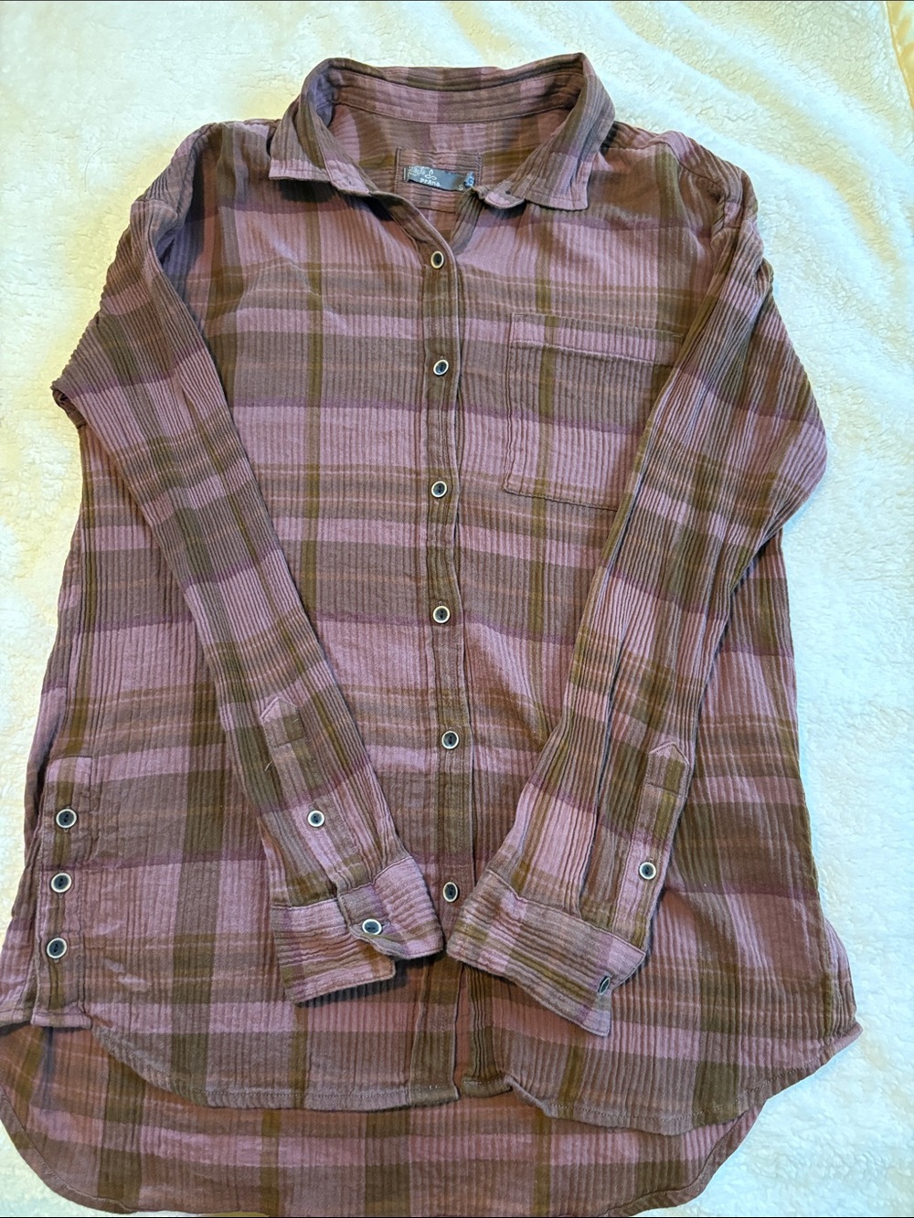 Prana Purple and Brown Plaid Button-Up Shirt